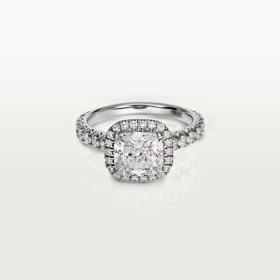 cartier destinée solitär diamant im kissenschliff pavé