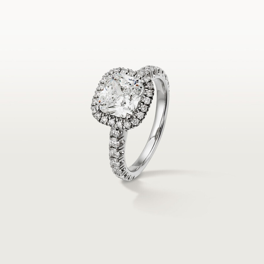 cartier destinée solitär diamant im kissenschliff pavé