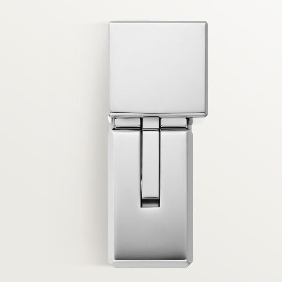 quadratisches feuerzeug mit dem doppelten c de cartier-logo und sonnenstrahlenmotiv in palladium-optik