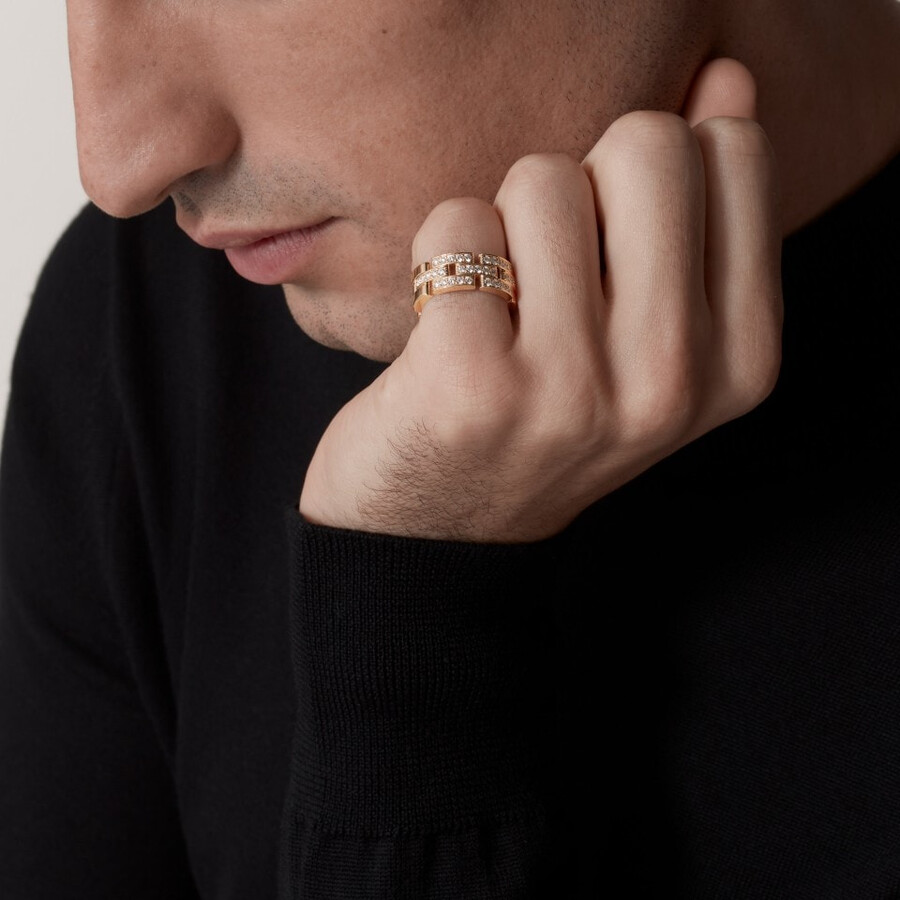 maillon panthère ring dreireihig halb gepflastert