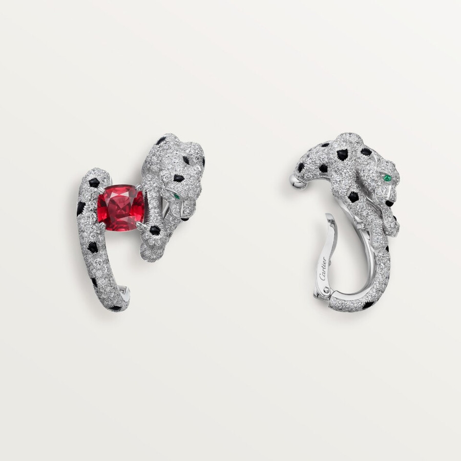 panthère de cartier ohrringe kissenförmiger rubin pavé