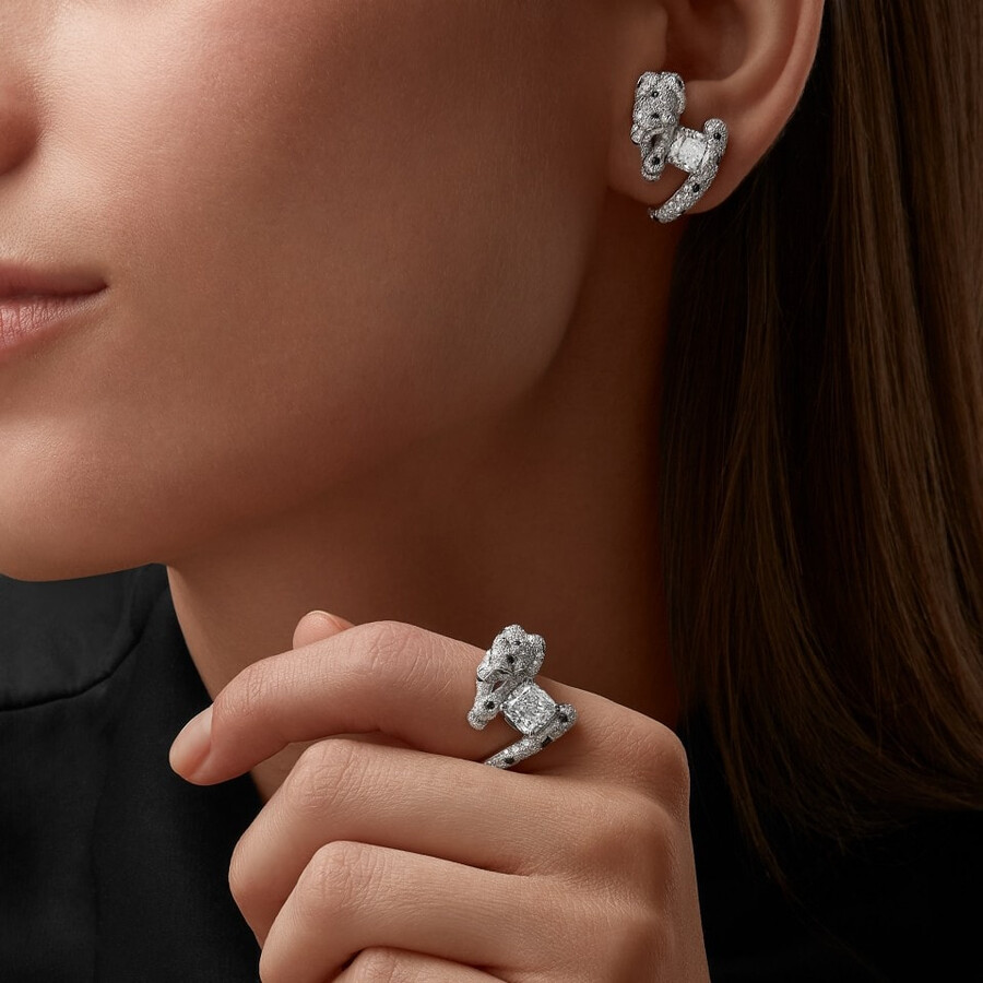 panthère de cartier ohrringe diamant im kissenschliff pavé-fassung