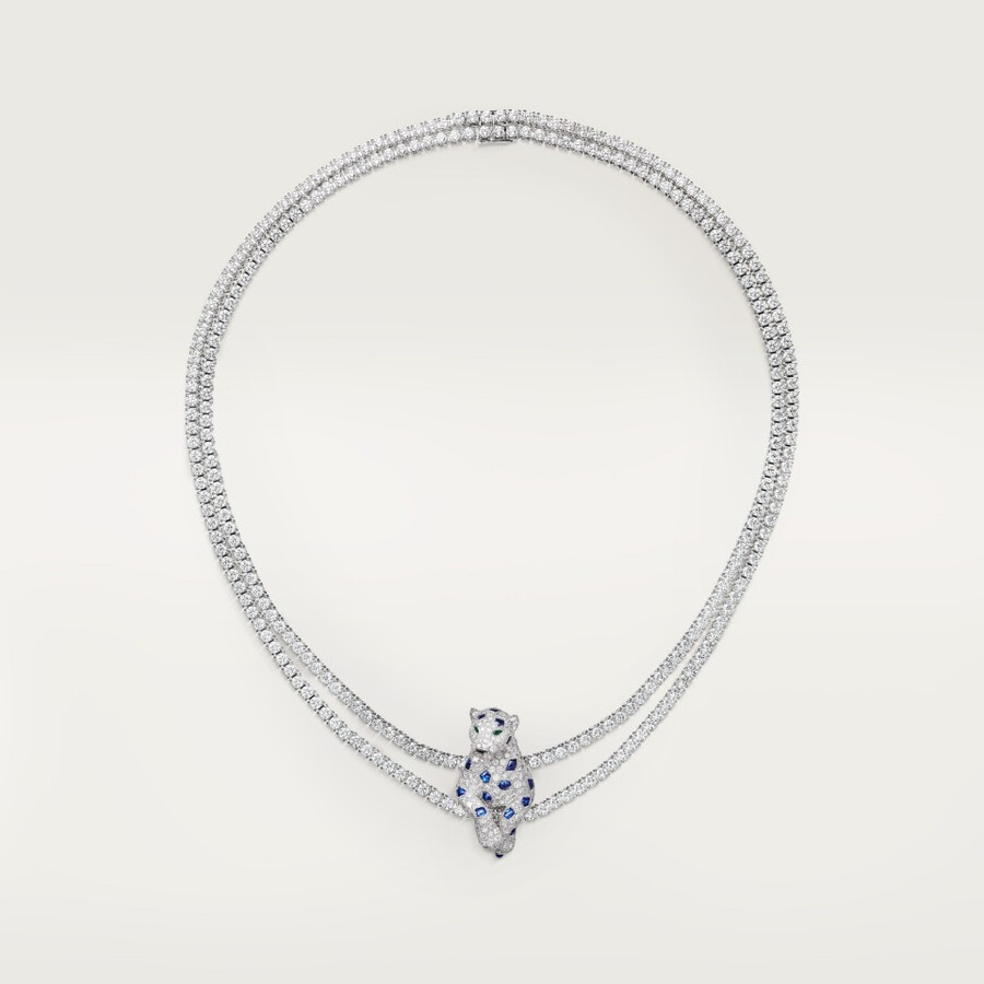 panthère de cartier-halskette saphir mehrfach getragen gepflastert