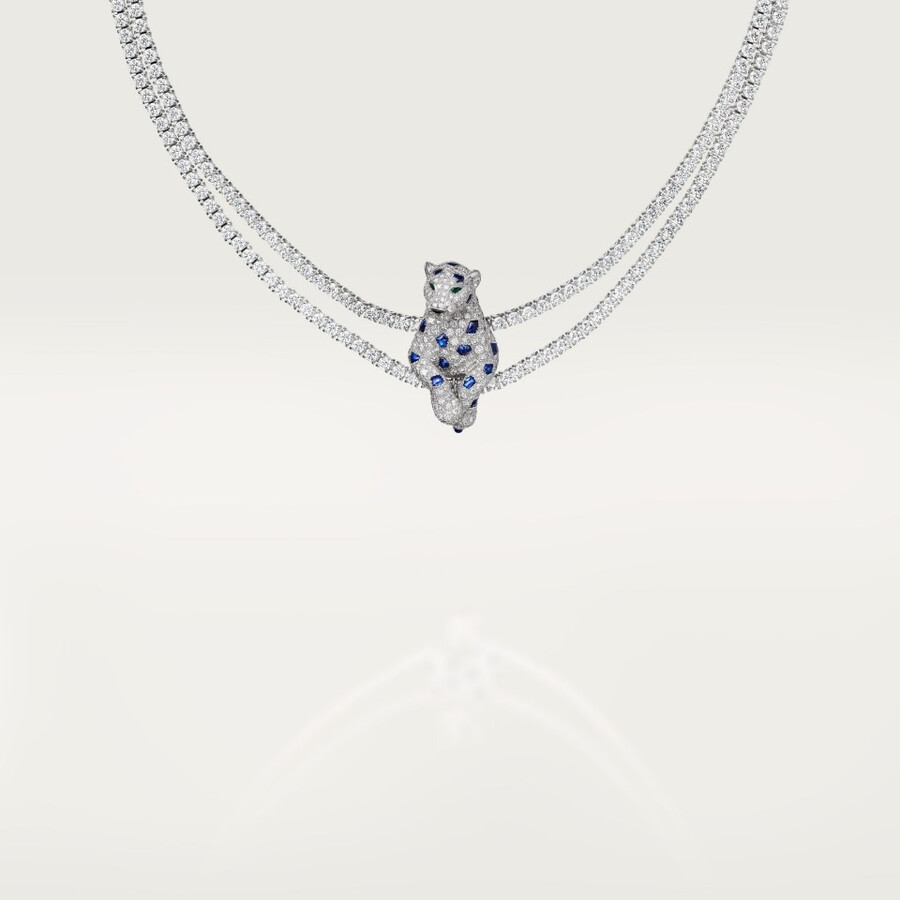 panthère de cartier-halskette saphir mehrfach getragen gepflastert
