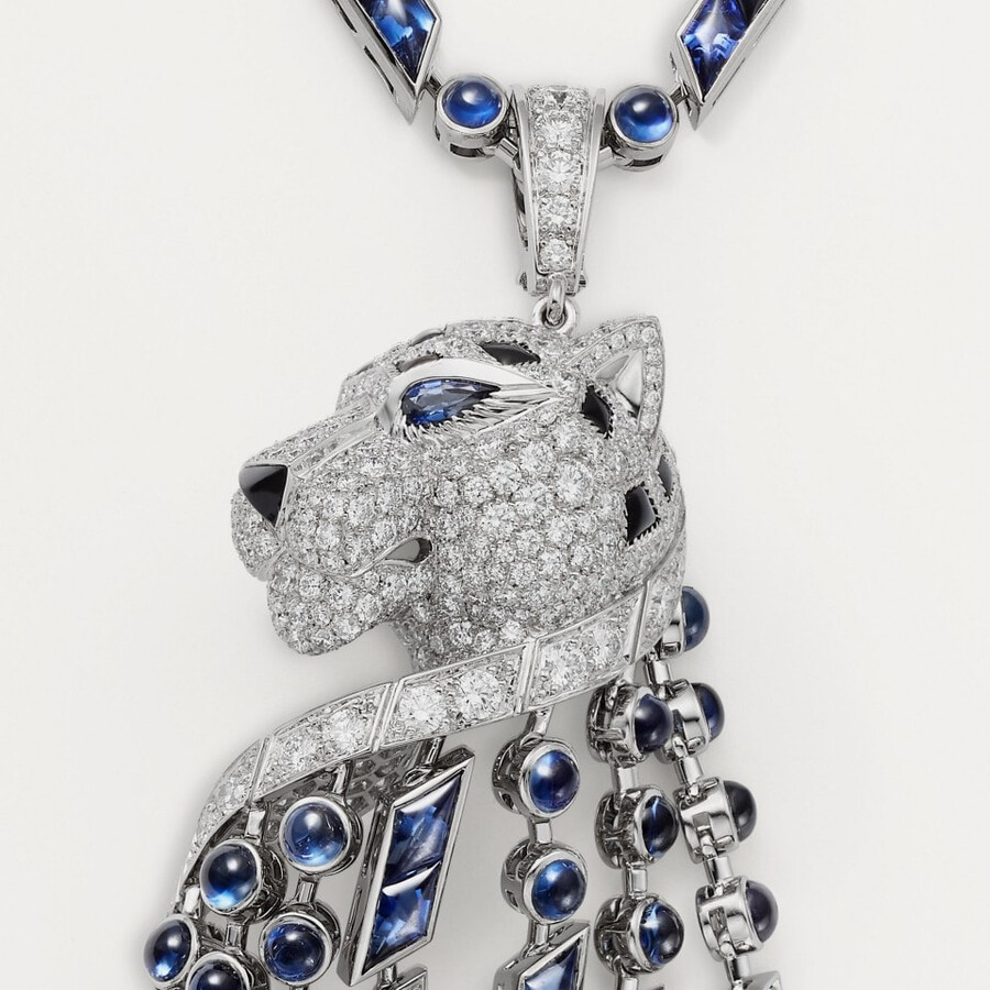 lange halskette panthère de cartier saphir großes modell pavé