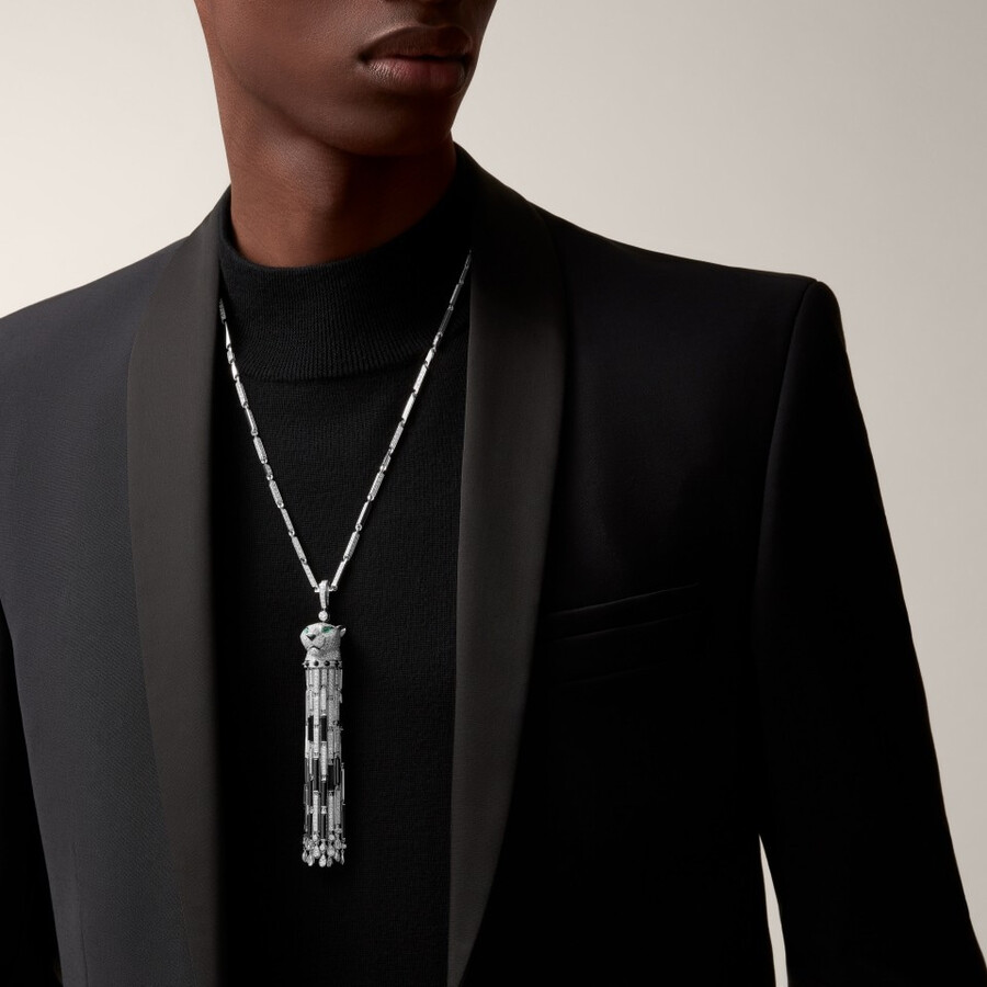 lange halskette panthère de cartier onyx vielseitig tragbar großes modell mit pavé-fassung