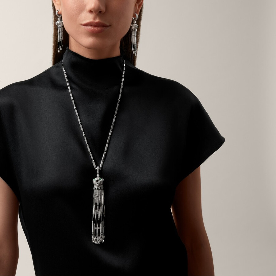 lange halskette panthère de cartier onyx vielseitig tragbar großes modell mit pavé-fassung
