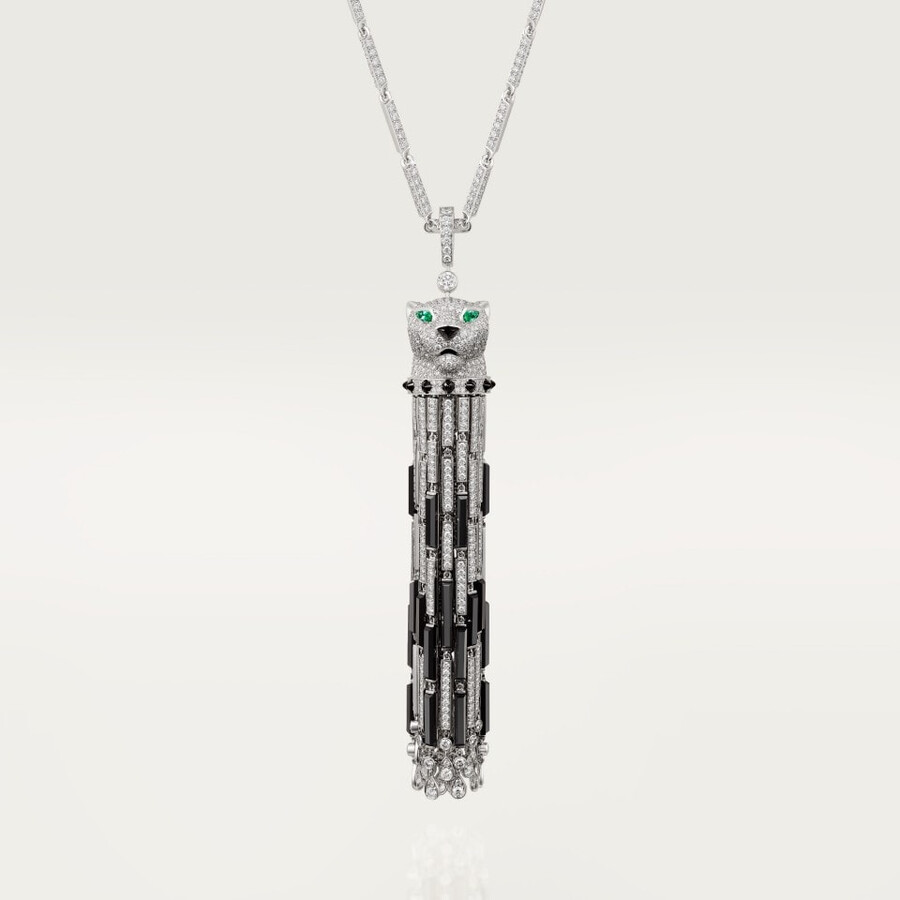 lange halskette panthère de cartier onyx vielseitig tragbar großes modell mit pavé-fassung