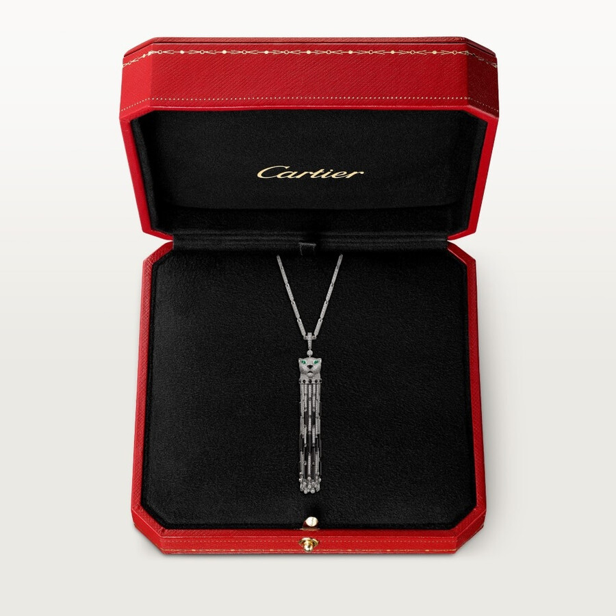lange halskette panthère de cartier onyx vielseitig tragbar großes modell mit pavé-fassung