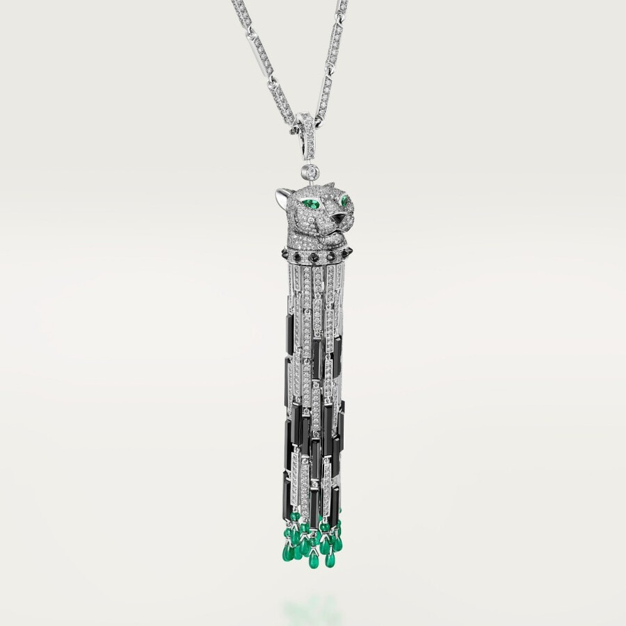 lange halskette panthère de cartier smaragd vielseitig tragbar großes modell mit pavé-fassung