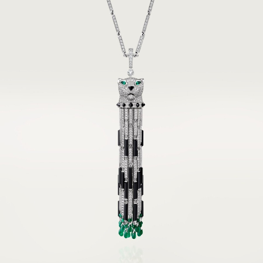 lange halskette panthère de cartier smaragd vielseitig tragbar großes modell mit pavé-fassung