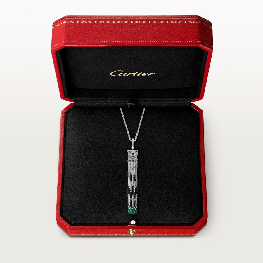 lange halskette panthère de cartier smaragd vielseitig tragbar großes modell mit pavé-fassung