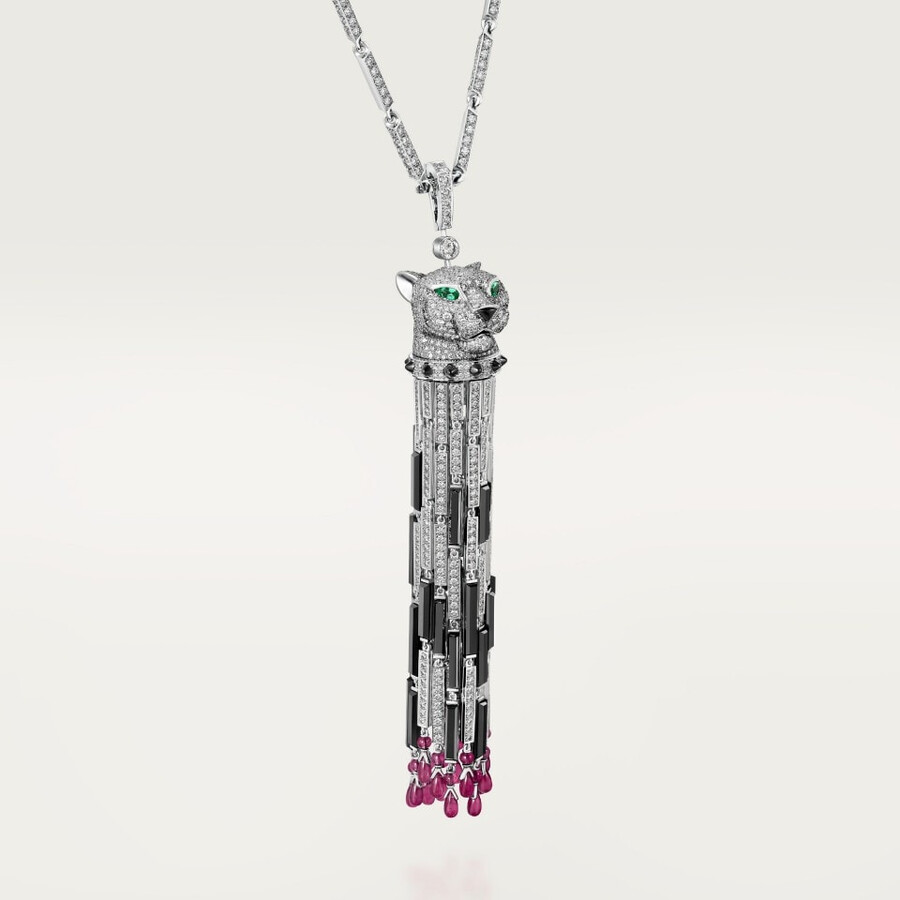 lange halskette panthère de cartier rubin vielseitig tragbar großes modell mit pavé-fassung