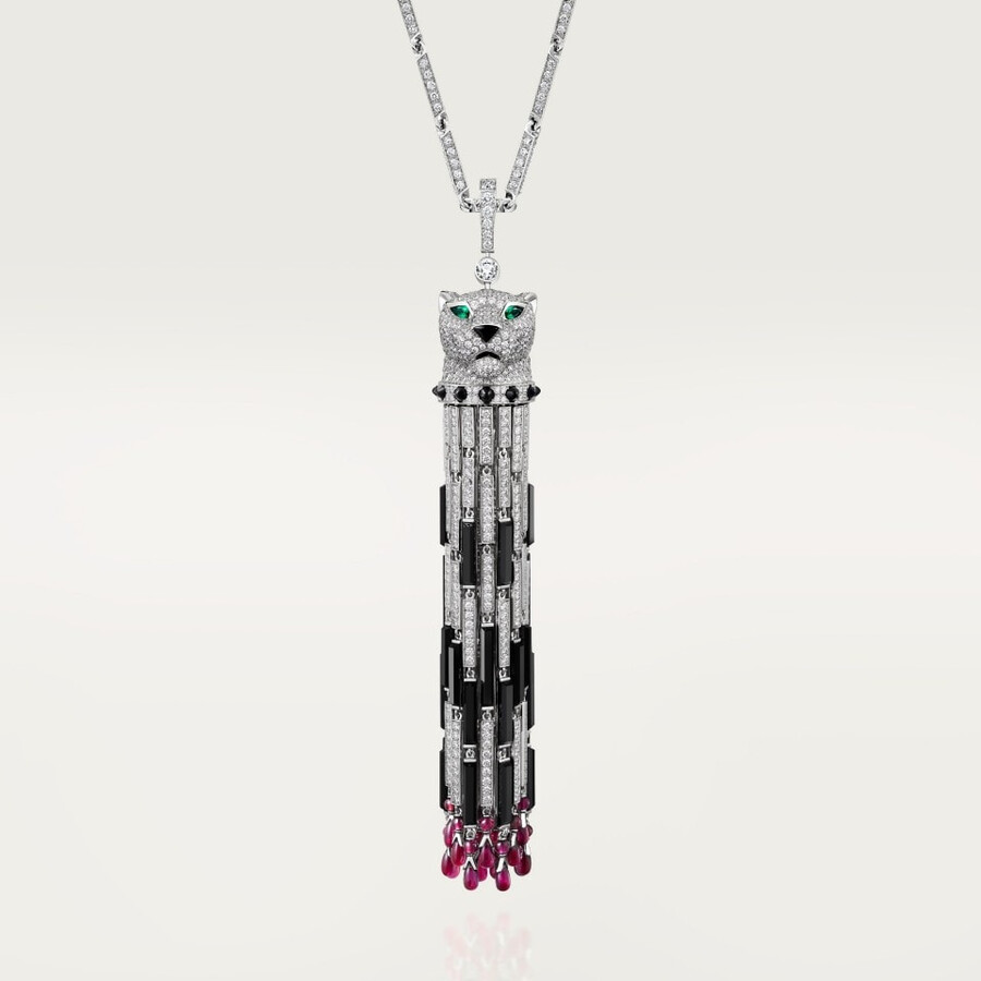 lange halskette panthère de cartier rubin vielseitig tragbar großes modell mit pavé-fassung
