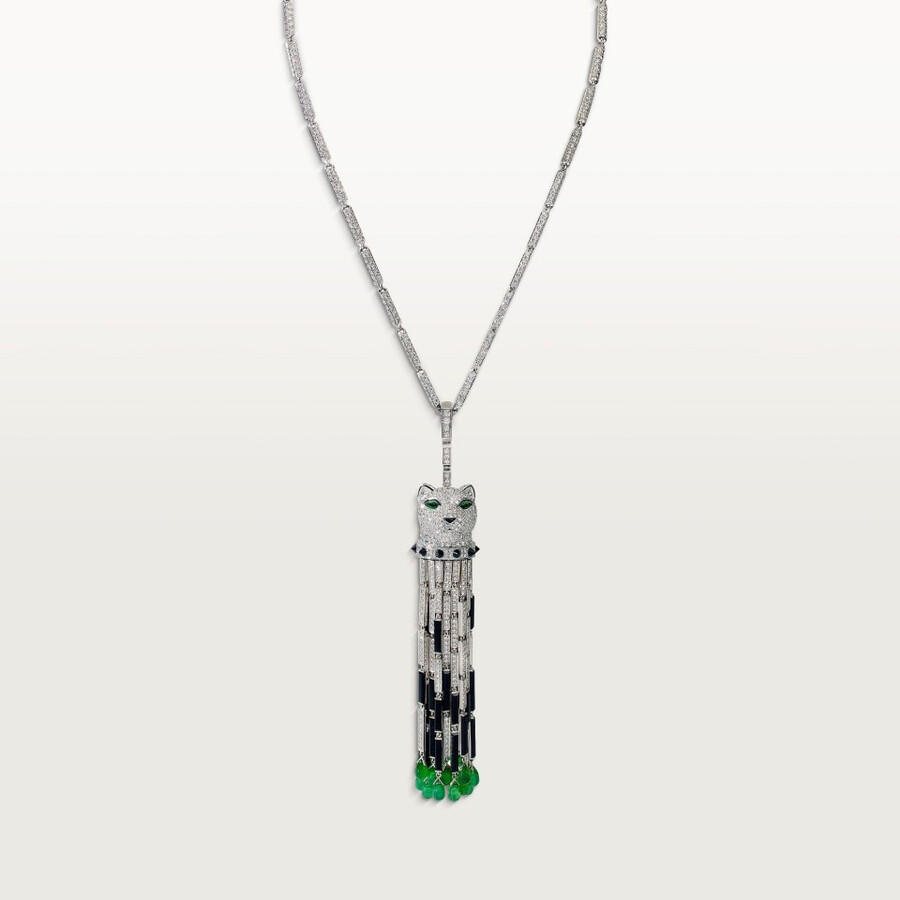 lange halskette panthère de cartier smaragd vielseitig tragbar großes modell mit pavé-fassung