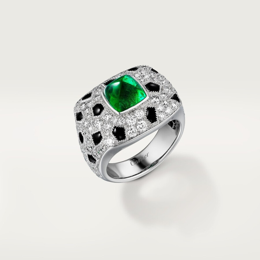 panthère de cartier ring smaragd im zuckerhutschliff kleines modell pavé-fassung