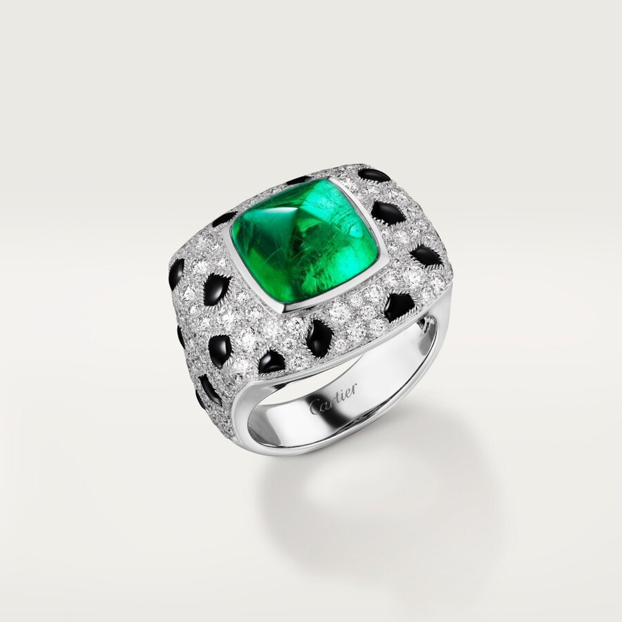 panthère de cartier ring smaragd im zuckerhutschliff großes modell pavé-fassung