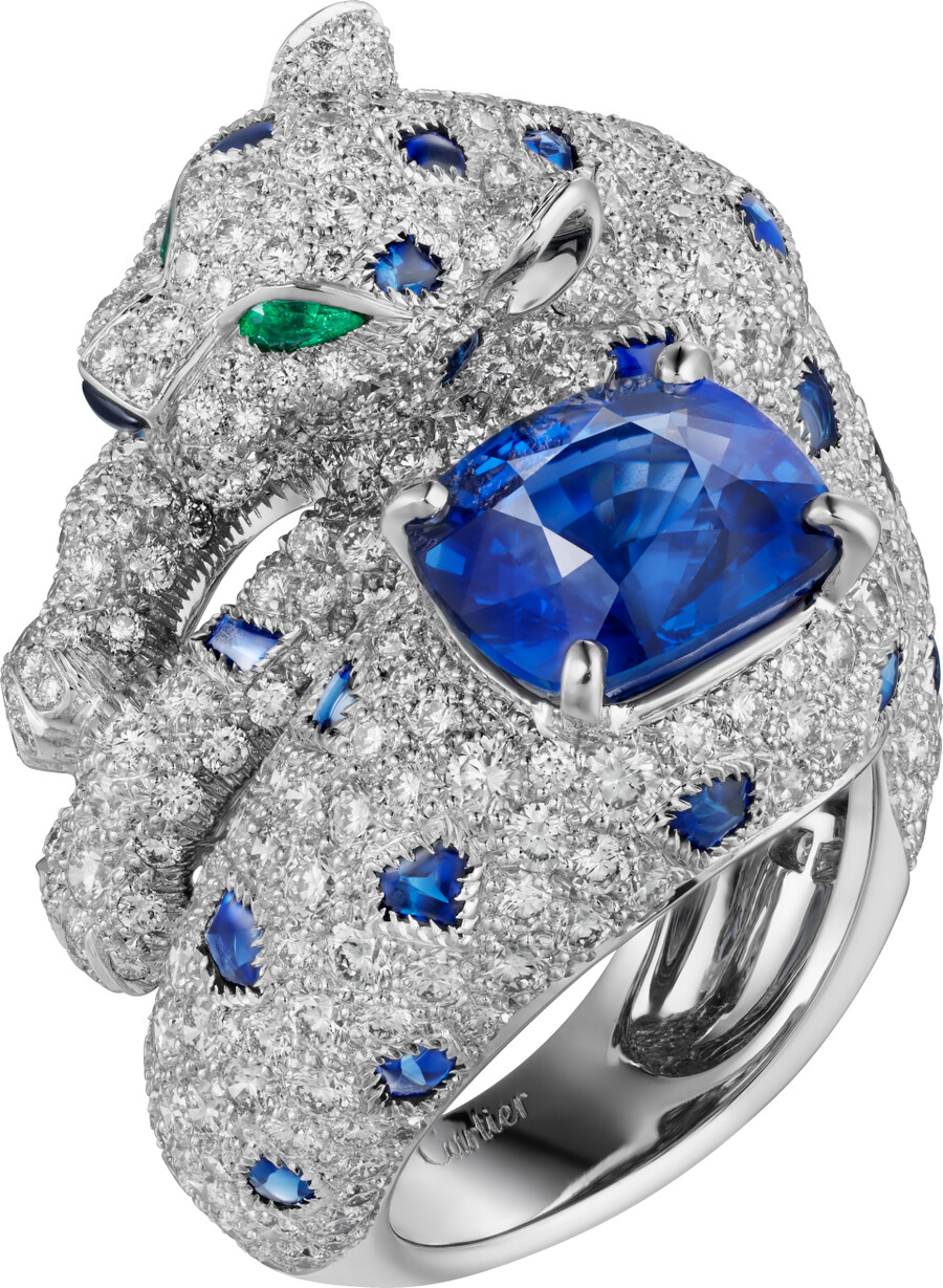 panthère de cartier-ring saphir im kissenschliff pavé