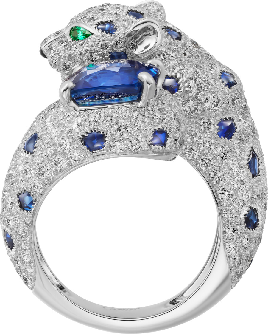 panthère de cartier-ring saphir im kissenschliff pavé