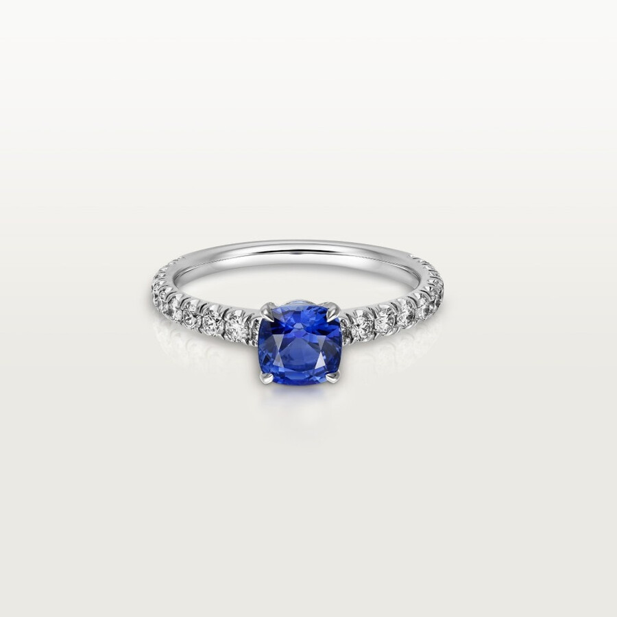 solitärring von 1895 kissenförmiger saphir pavé-fassung