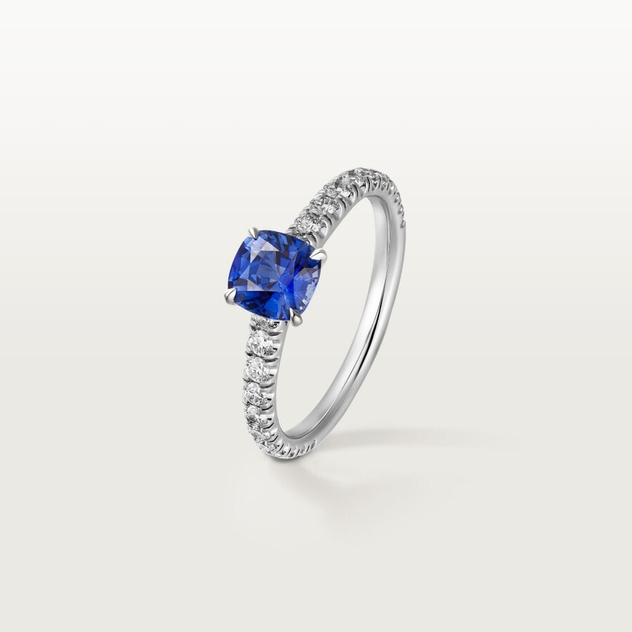 solitärring von 1895 kissenförmiger saphir pavé-fassung