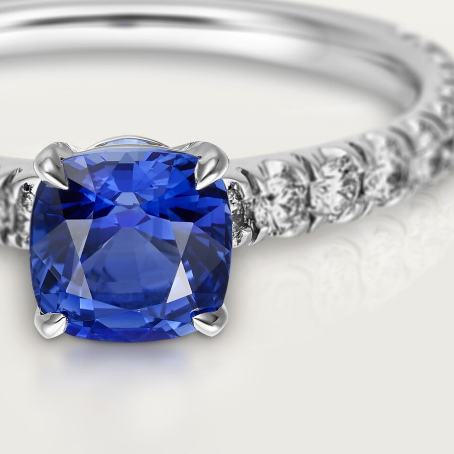 solitärring von 1895 kissenförmiger saphir pavé-fassung