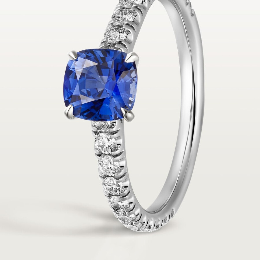 solitärring von 1895 kissenförmiger saphir pavé-fassung