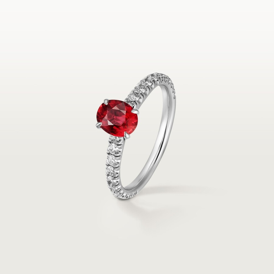 solitärring von 1895 oval geschliffener rubin pavé-fassung