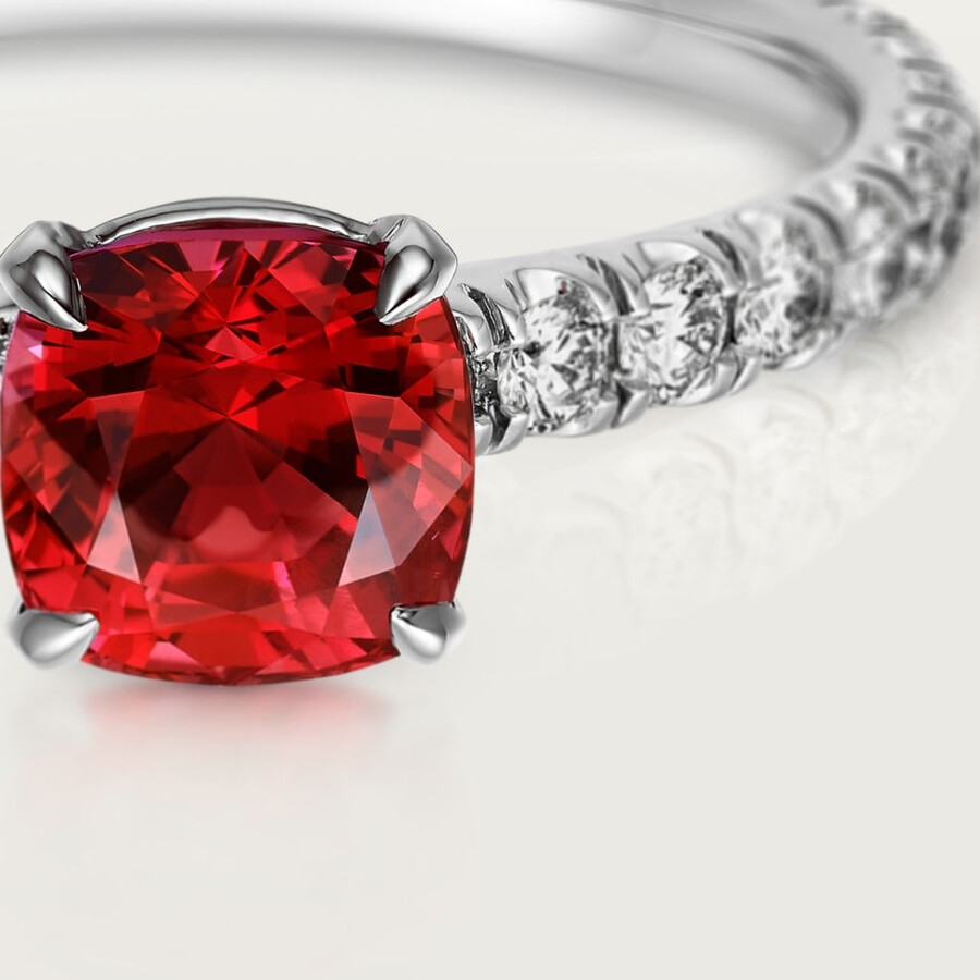 solitärring von 1895 kissenförmiger rubin pavé-fassung
