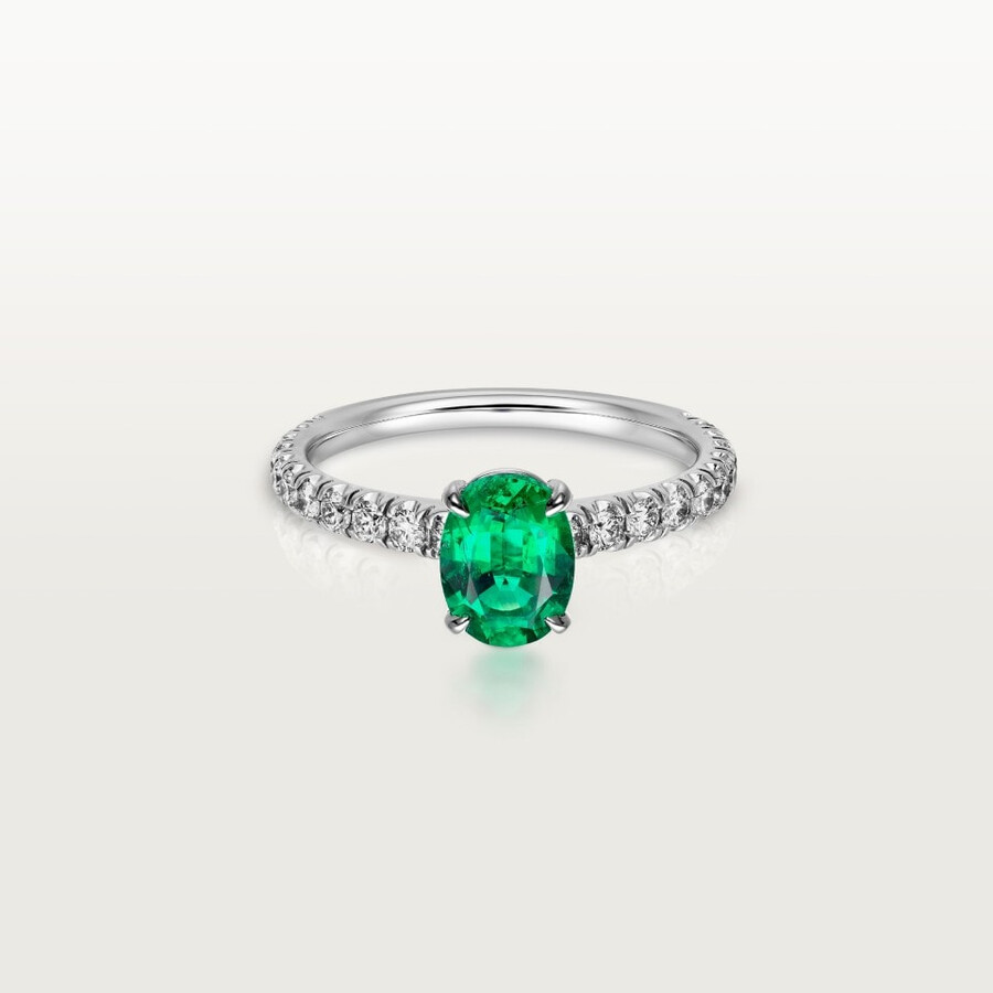 solitärring von 1895 oval geschliffener smaragd pavé-fassung