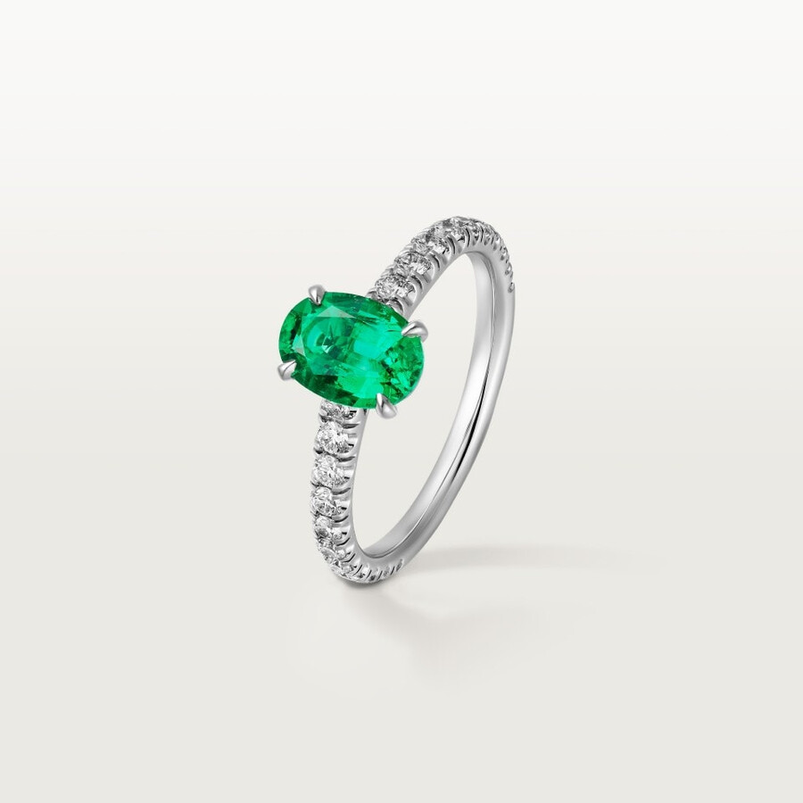 solitärring von 1895 oval geschliffener smaragd pavé-fassung