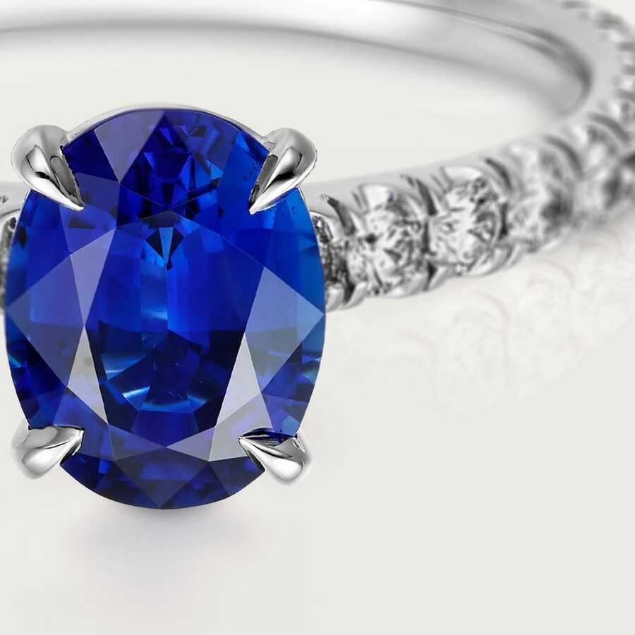 solitärring von 1895 oval geschliffener saphir pavé-fassung