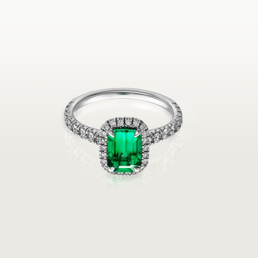 cartier destinée solitär smaragd im smaragdschliff gepflastert