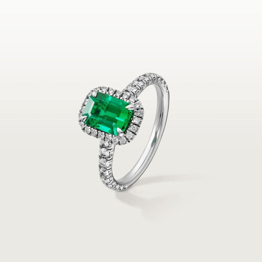 cartier destinée solitär smaragd im smaragdschliff gepflastert