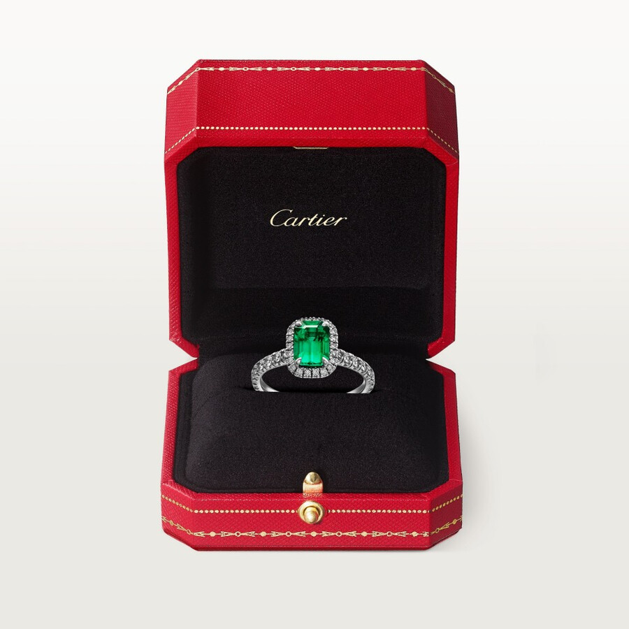 cartier destinée solitär smaragd im smaragdschliff gepflastert