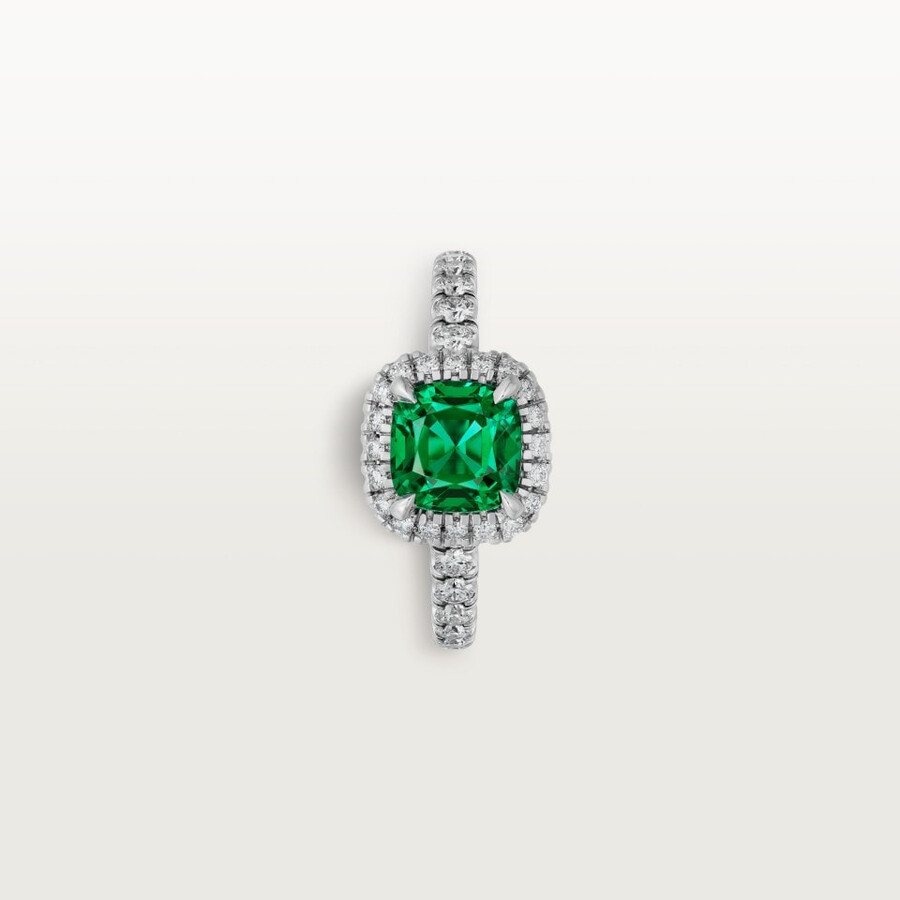 cartier destinée solitär smaragd im kissenschliff gepflastert