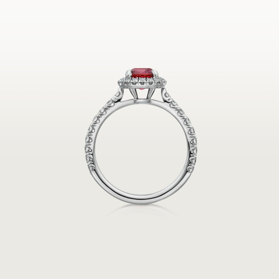 cartier destinée solitär rubin im kissenschliff gepflastert